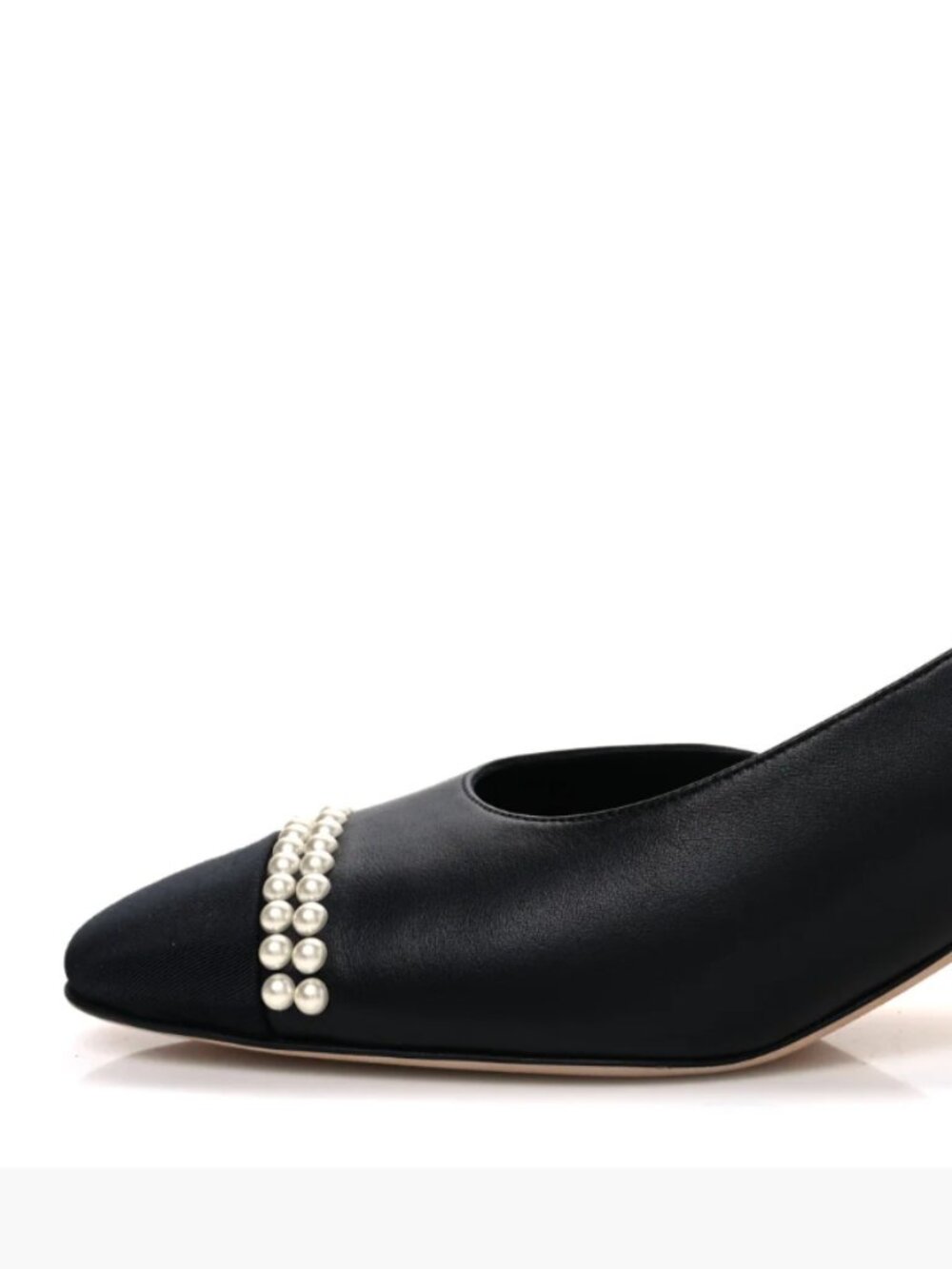 CHANEL 20P Black Lambskin Pearl Cap Toe CC Pumps Heels 39 (US 8.5)
